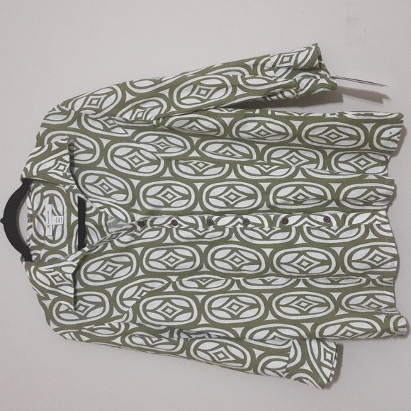 JM Collefction Stylish Green Patterned Women Blouse Linen 8 Casual Vacation Y2k - Picture 2 of 6